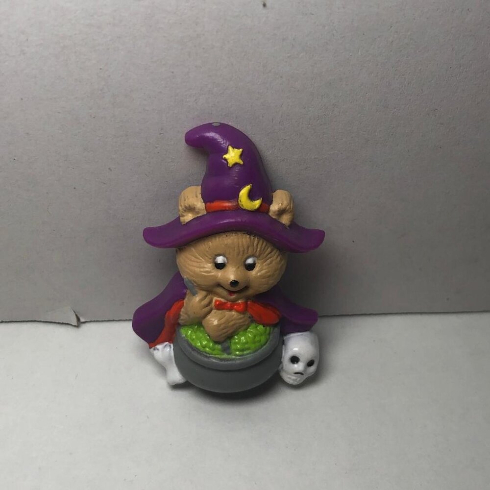 Russ Lapel Pin Halloween Vintage Bear Witch Cauldron Skull 1980s Holiday Brooch